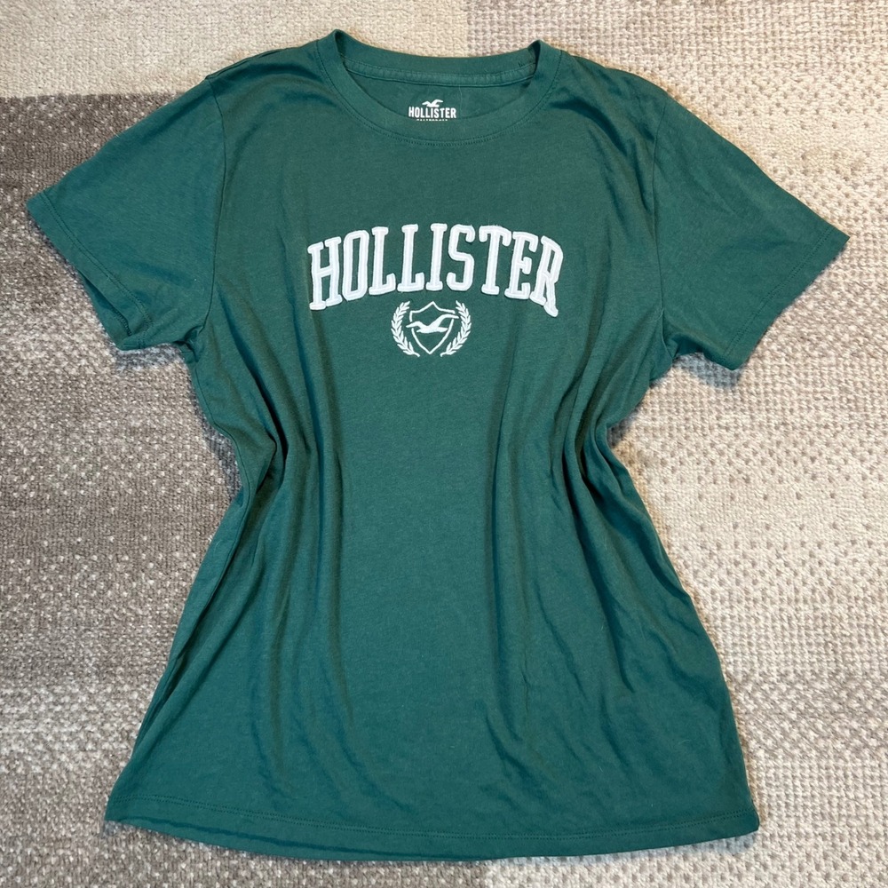 Hollister Womens Embroidered T-Shirt Green Short Sleeve Logo Size L